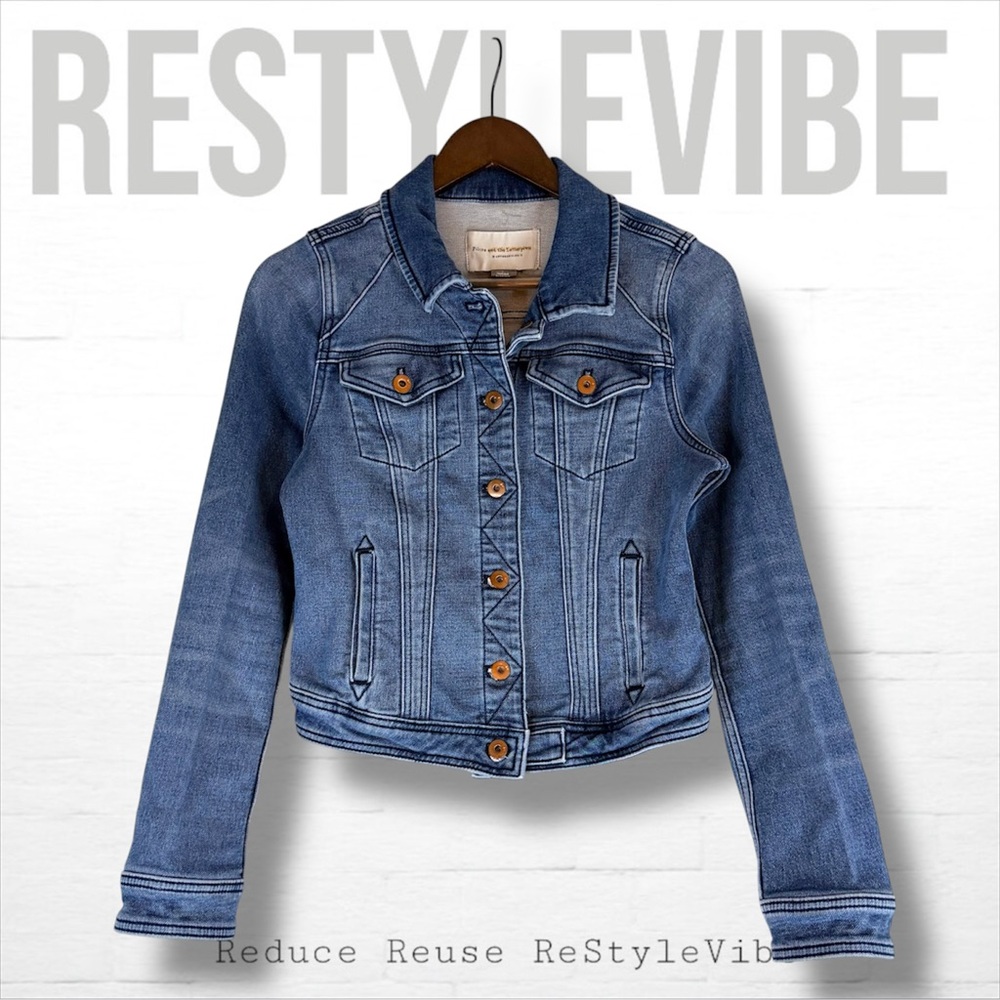PILCRO ANTHROPOLOGIE Women’s Size M Jacket Denim Jean Trucker Style Stretch Coat
